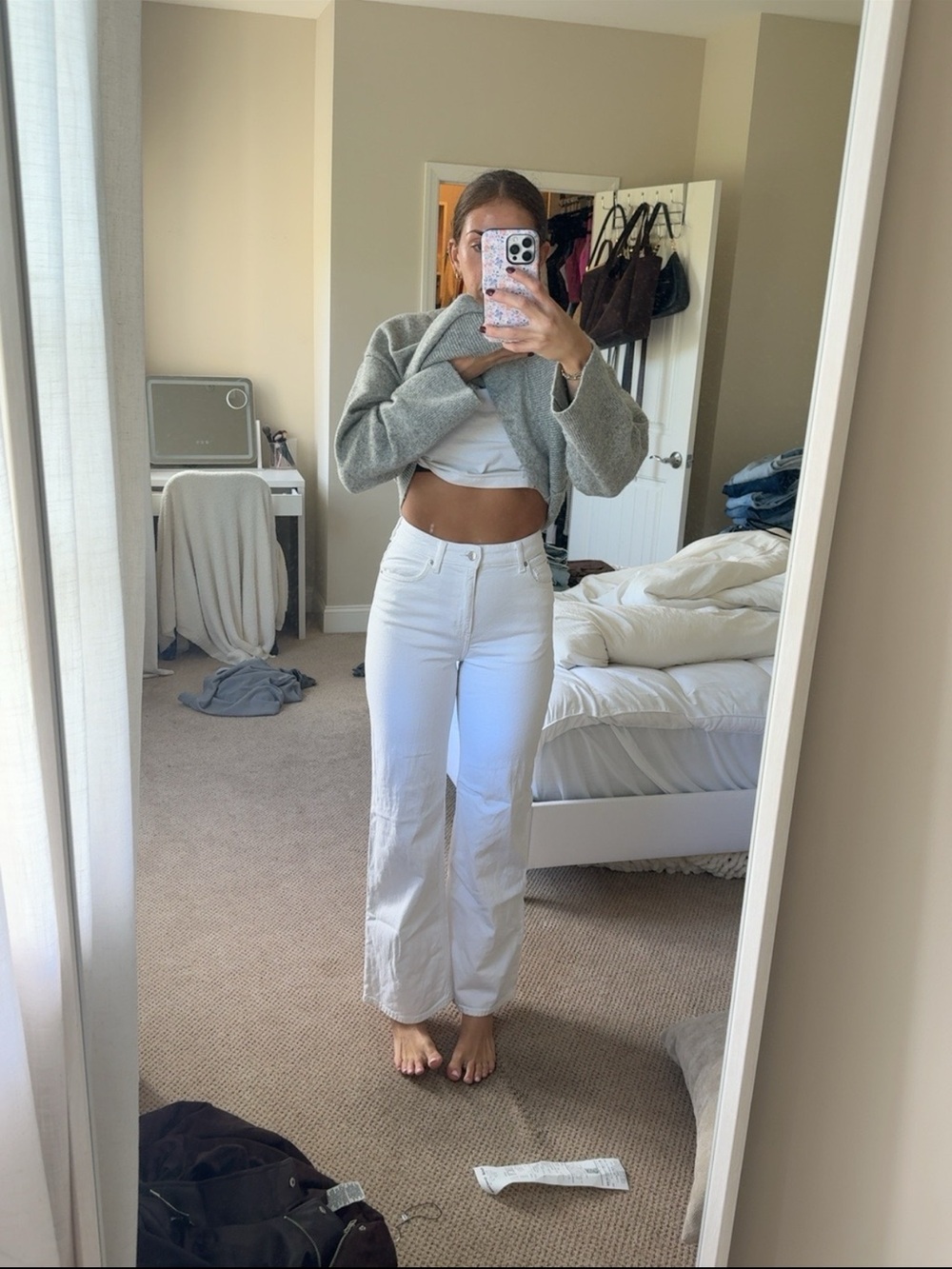 H&M White High-Waist Straight Jeans